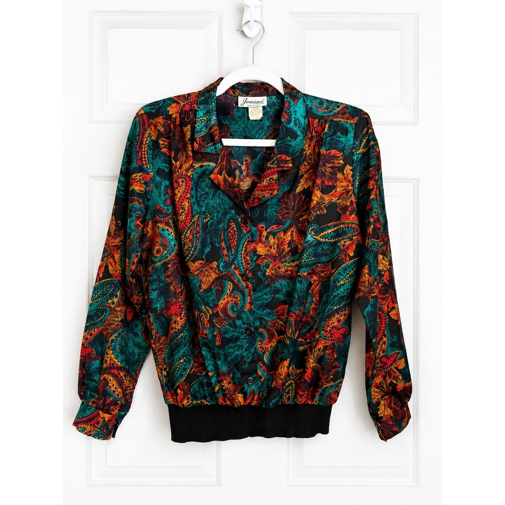 Vintage Joanna Paisley Floral Blouse Jewel Tone Size 8 Maximalist Romantic